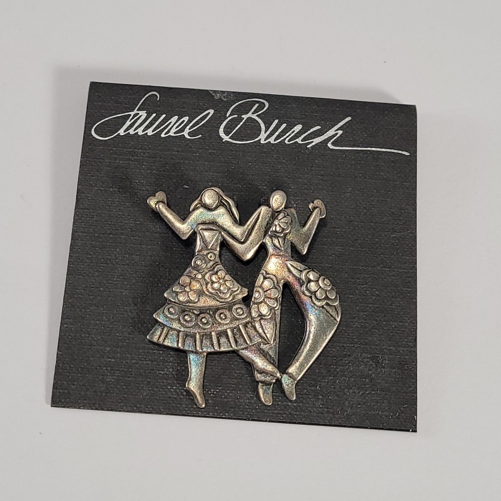 Laurel Burch Brooch Women Pewter Silver Tone Dancing Figures Floral